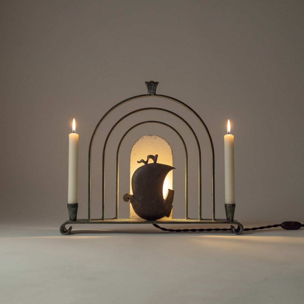 Swedish Patinated Iron Art Deco Table Lamp, 1930s