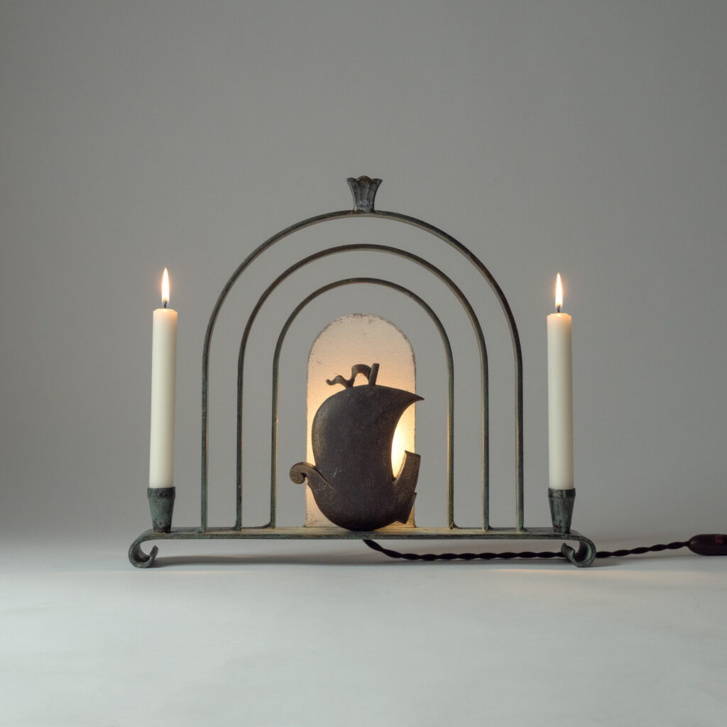 Swedish Patinated Iron Art Deco Table Lamp, 1930s
