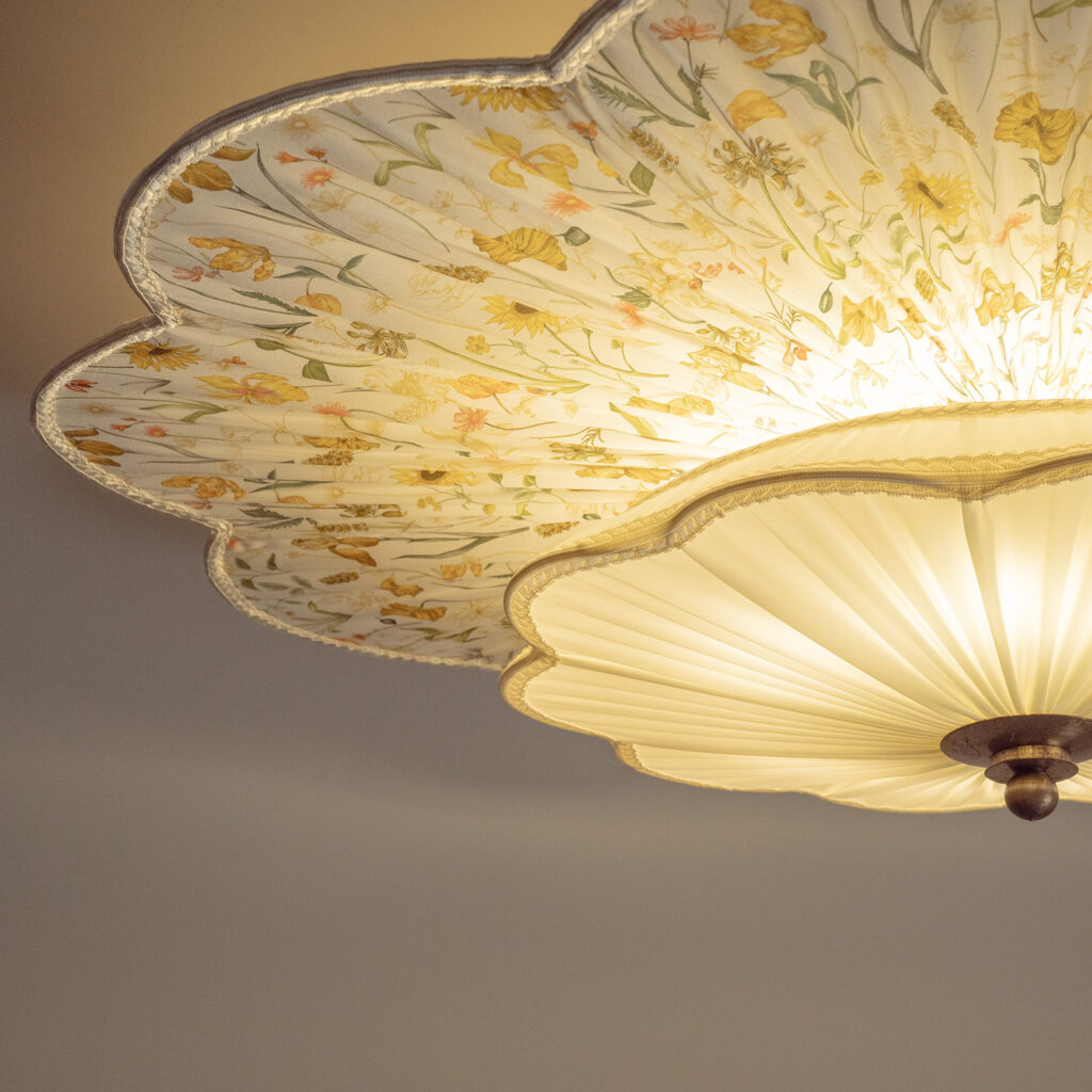 Swedish Fabric Ceiling Light, 1940s