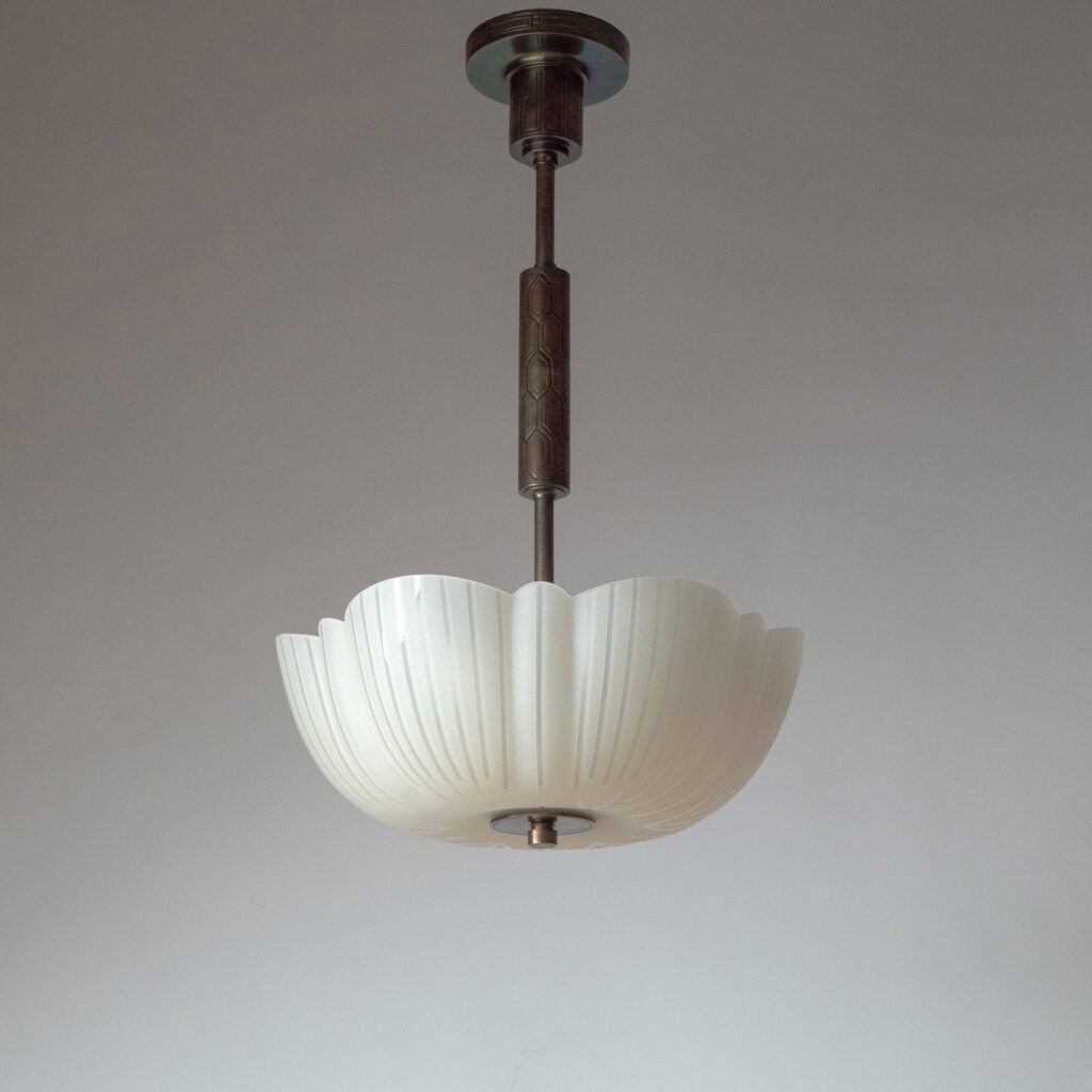 Swedish Art Deco Glass And Brass Chandelier, 1930s