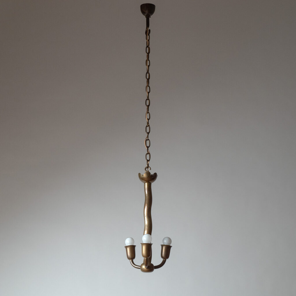 Austrian Three-Arm Brass Pendant, circa 1940