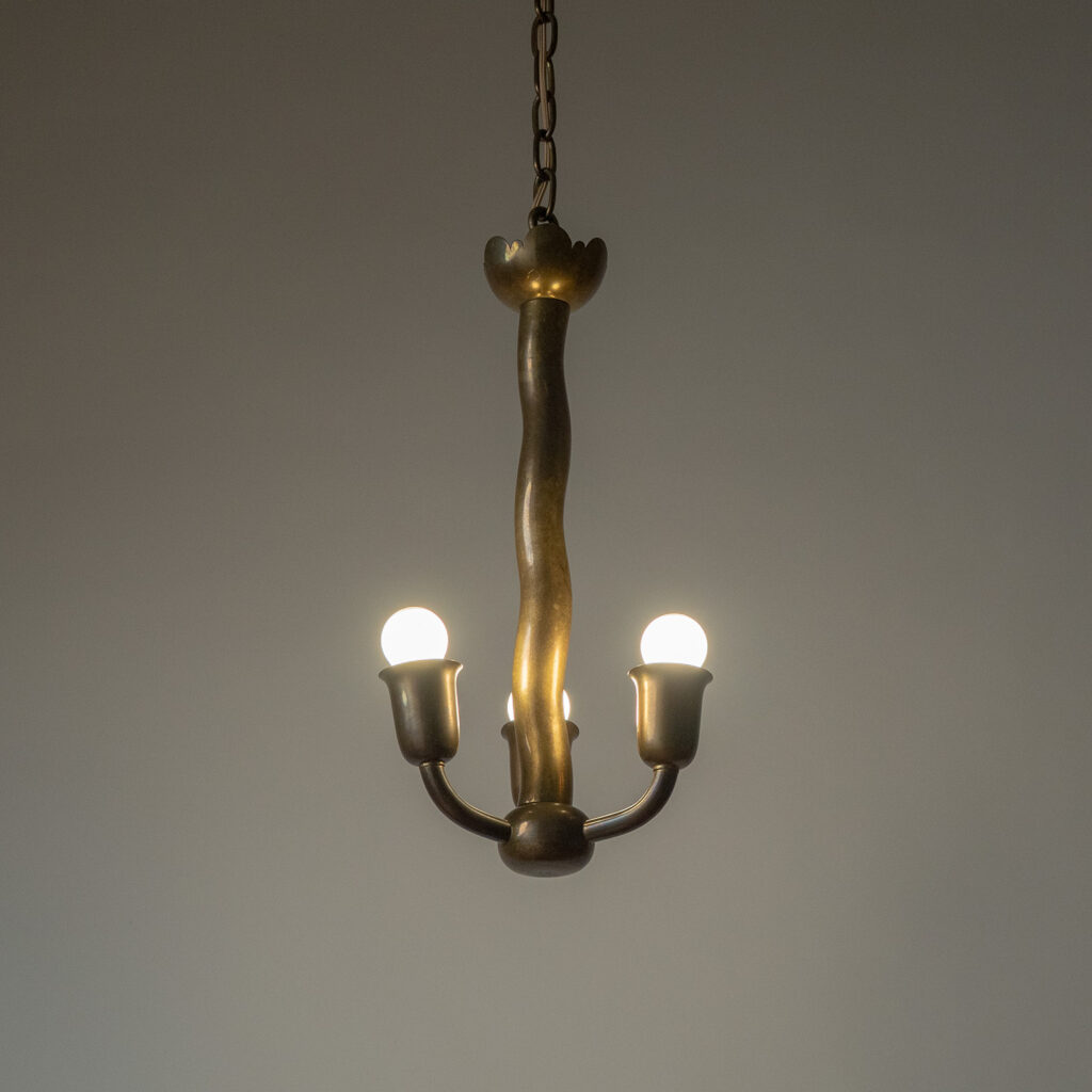 Austrian Three-Arm Brass Pendant, circa 1940
