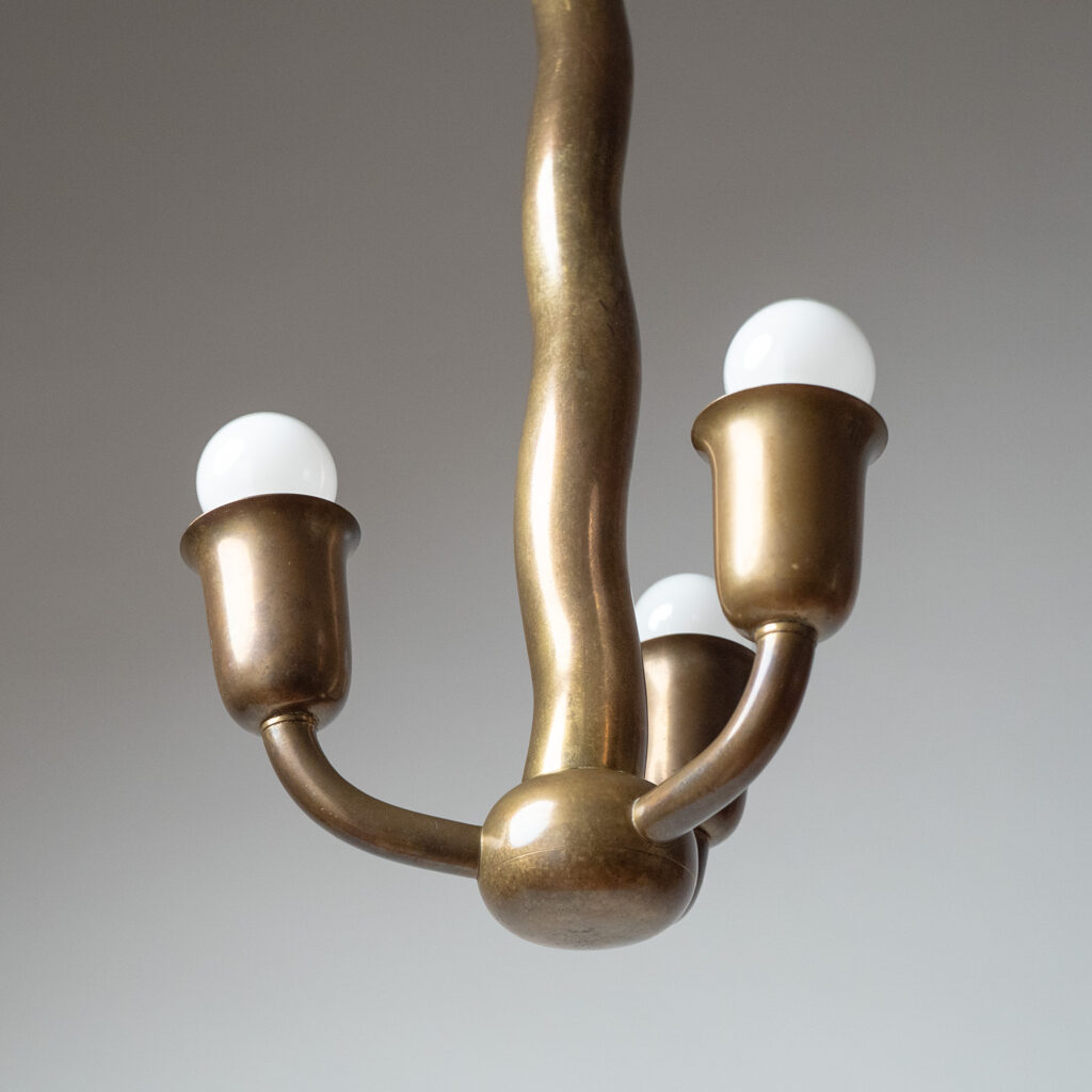 Austrian Three-Arm Brass Pendant, circa 1940