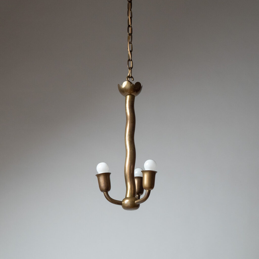 Austrian Three-Arm Brass Pendant, circa 1940