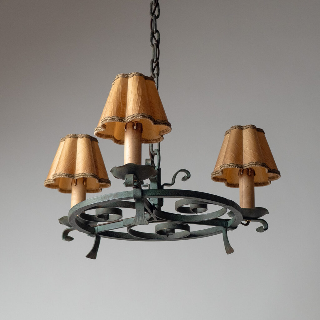 Bjerkås Patinated Iron Chandelier, circa 1940