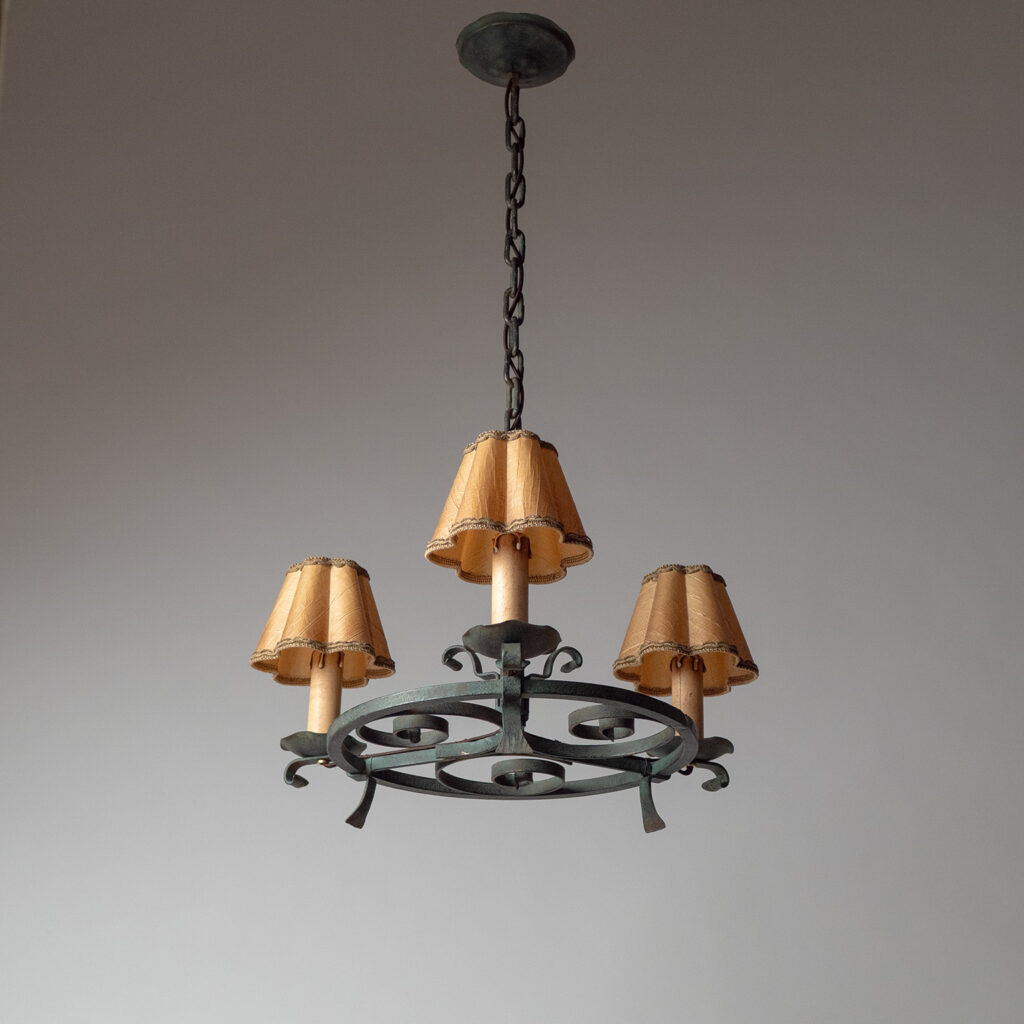Bjerkås Patinated Iron Chandelier, circa 1940