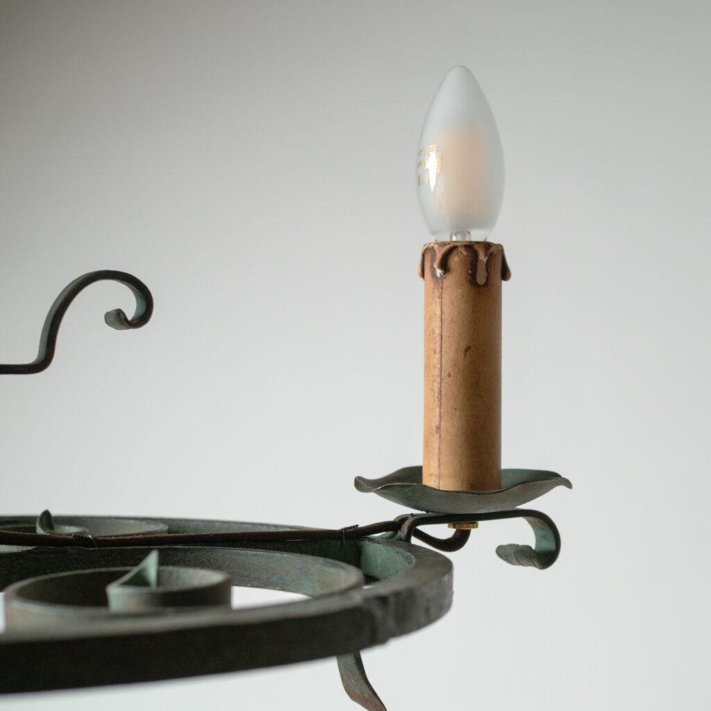 Bjerkås Patinated Iron Chandelier, circa 1940