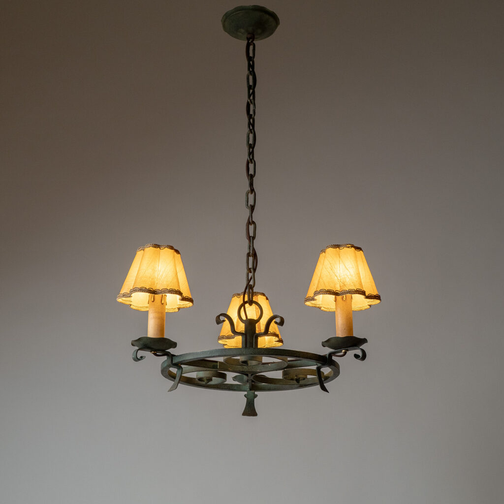Bjerkås Patinated Iron Chandelier, circa 1940
