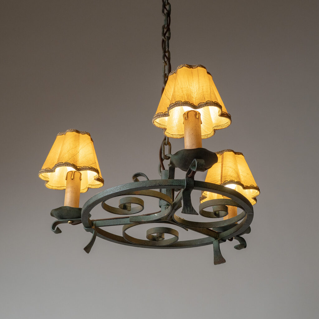 Bjerkås Patinated Iron Chandelier, circa 1940