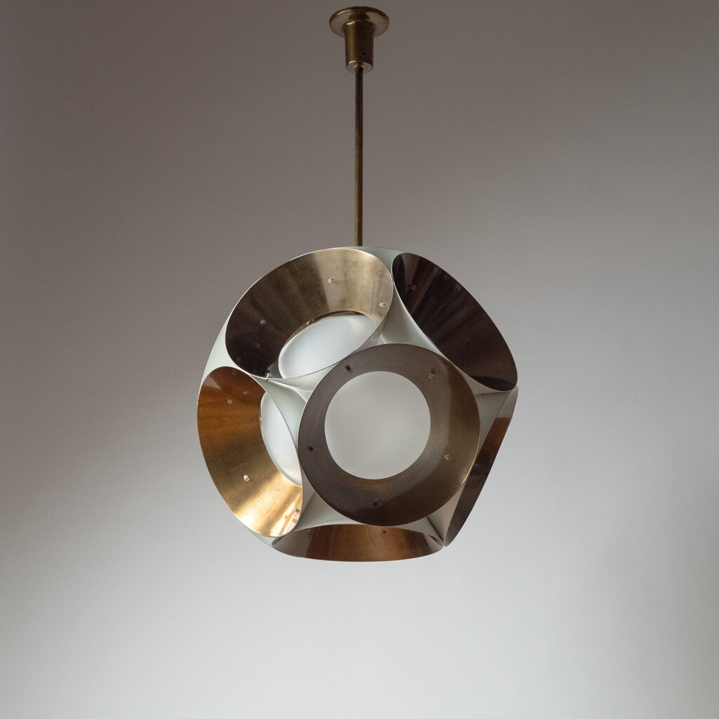 Rare Angelo Lelii Brass And Glass Pendant, 1963