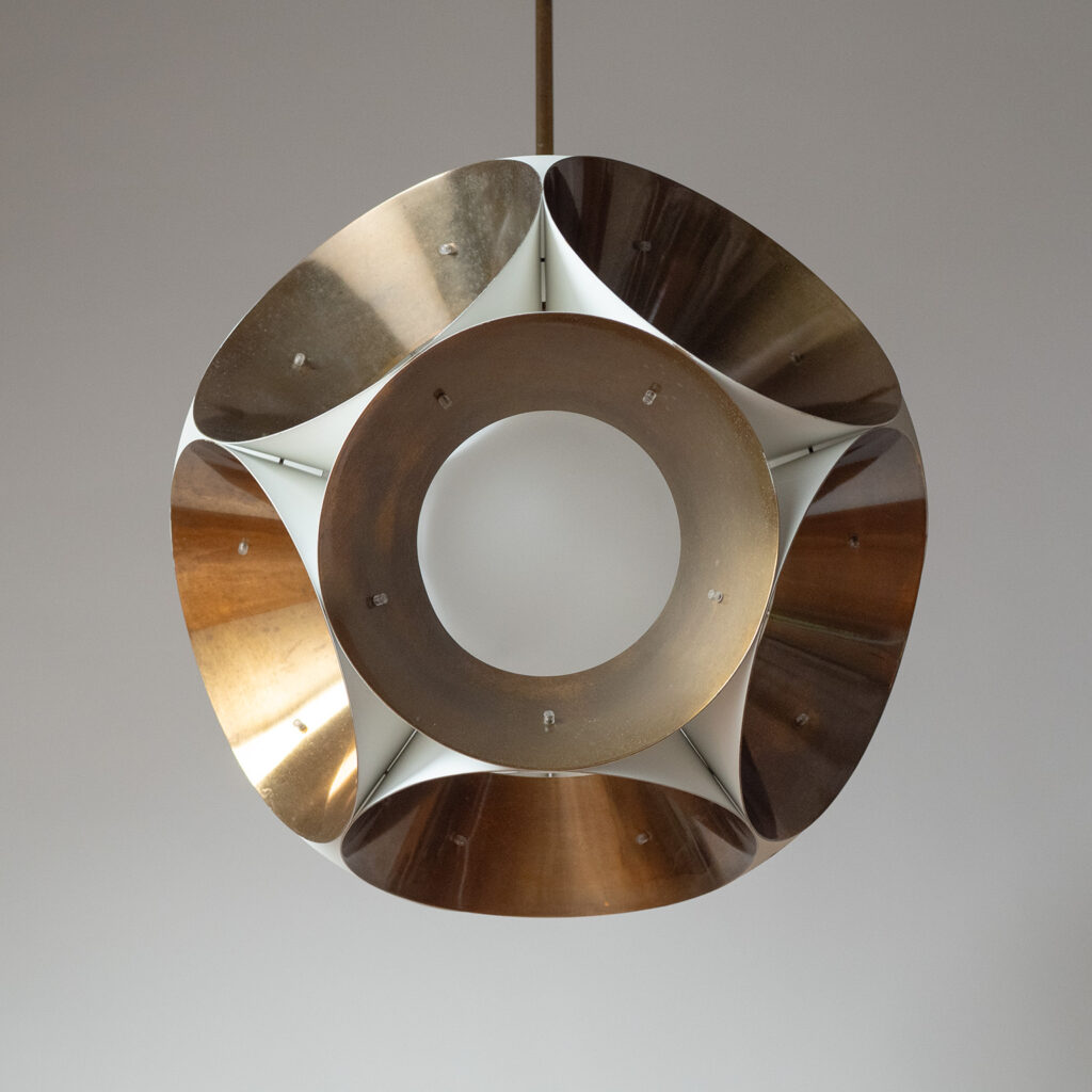 Rare Angelo Lelii Brass And Glass Pendant, 1963