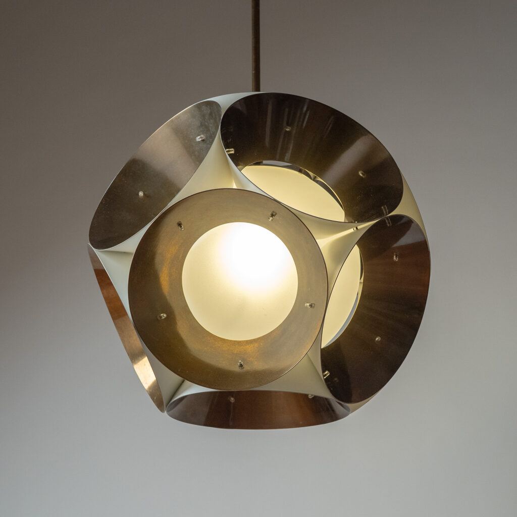 Rare Angelo Lelii Brass And Glass Pendant, 1963