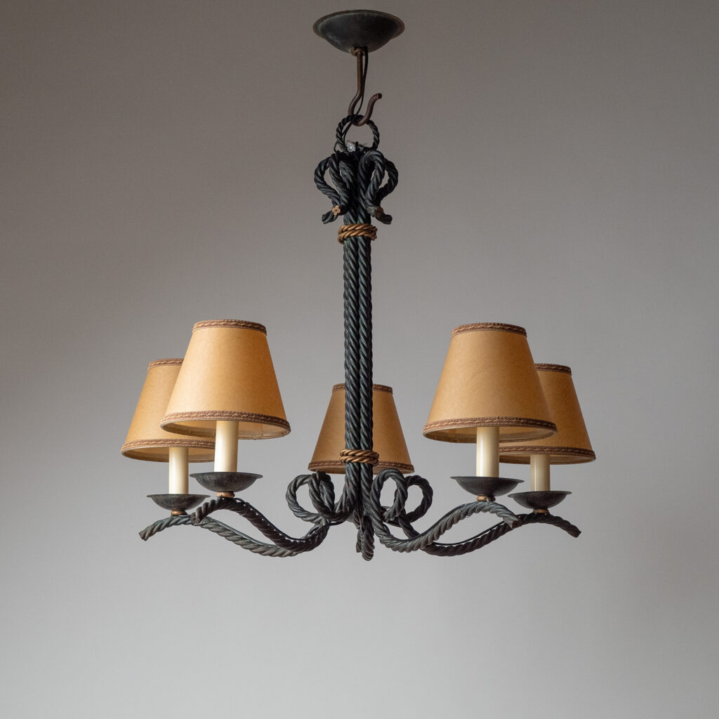 French Forged Iron Chandelier, 1950s