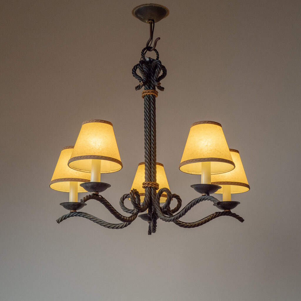 French Forged Iron Chandelier, 1950s