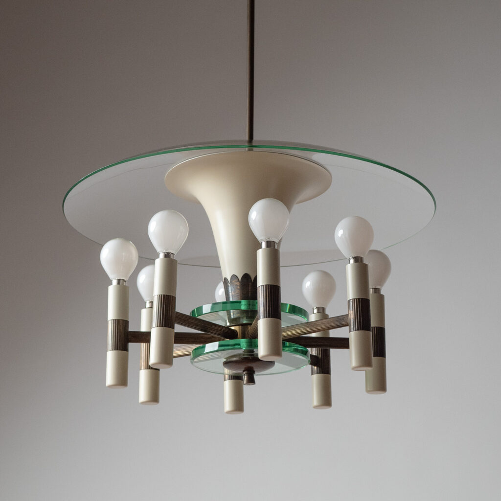 Italian Brass And Glass Chandelier, 1950s