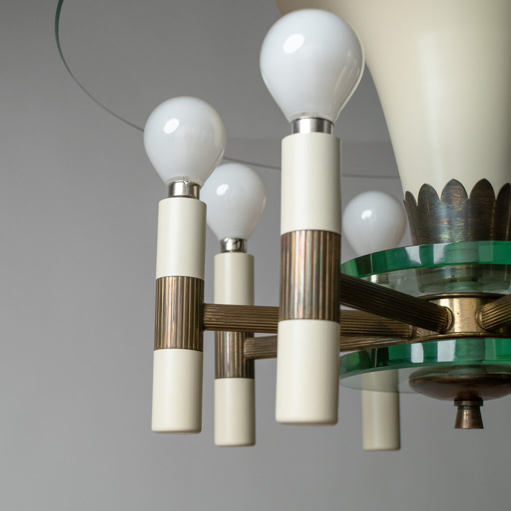 Italian Brass And Glass Chandelier, 1950s