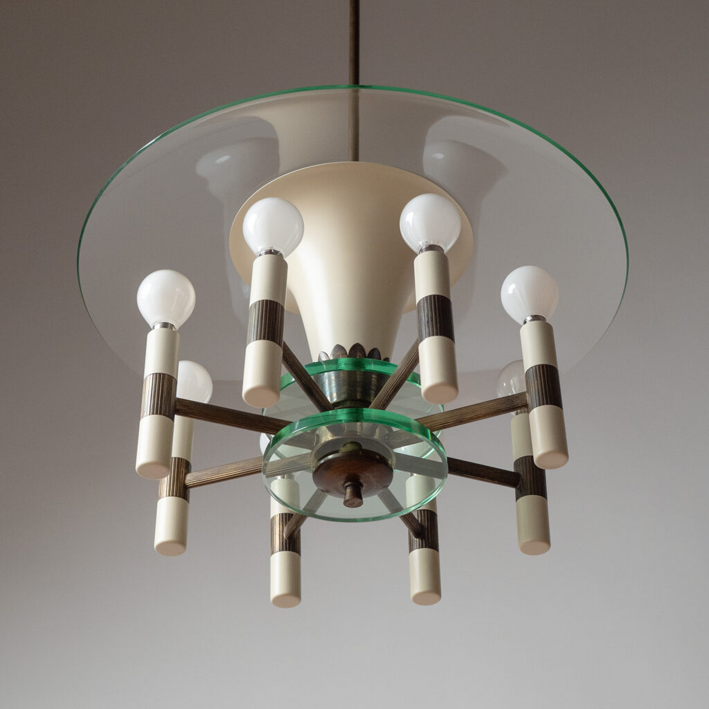 Italian Brass And Glass Chandelier, 1950s