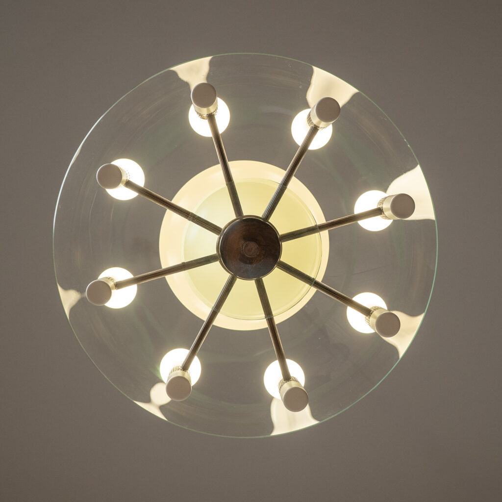 Italian Brass And Glass Chandelier, 1950s