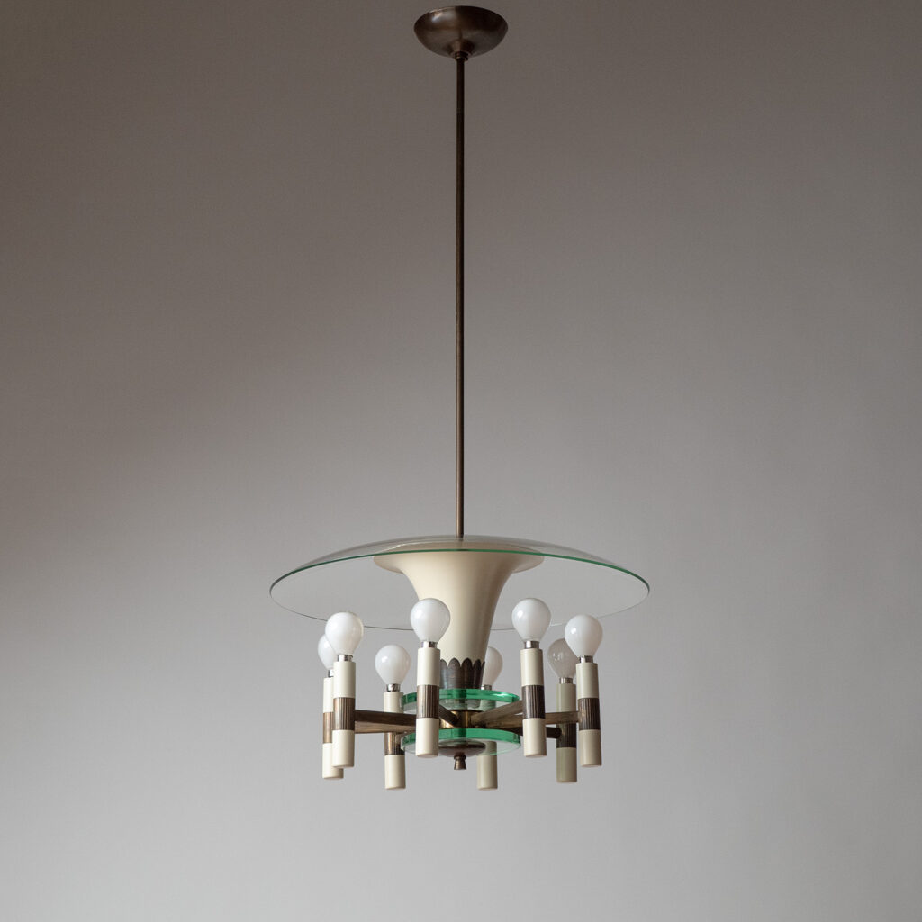 Italian Brass And Glass Chandelier, 1950s