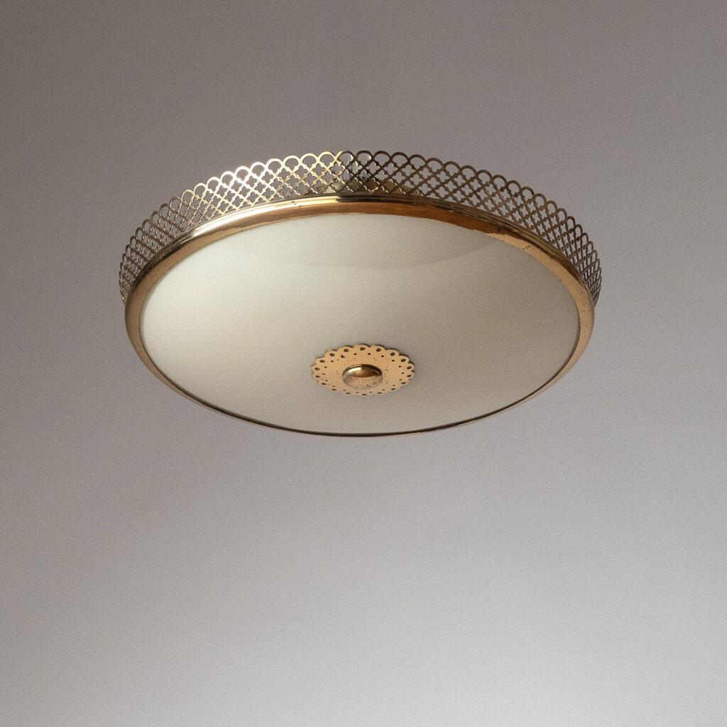 German Brass And Glass Ceiling Light, circa 1950