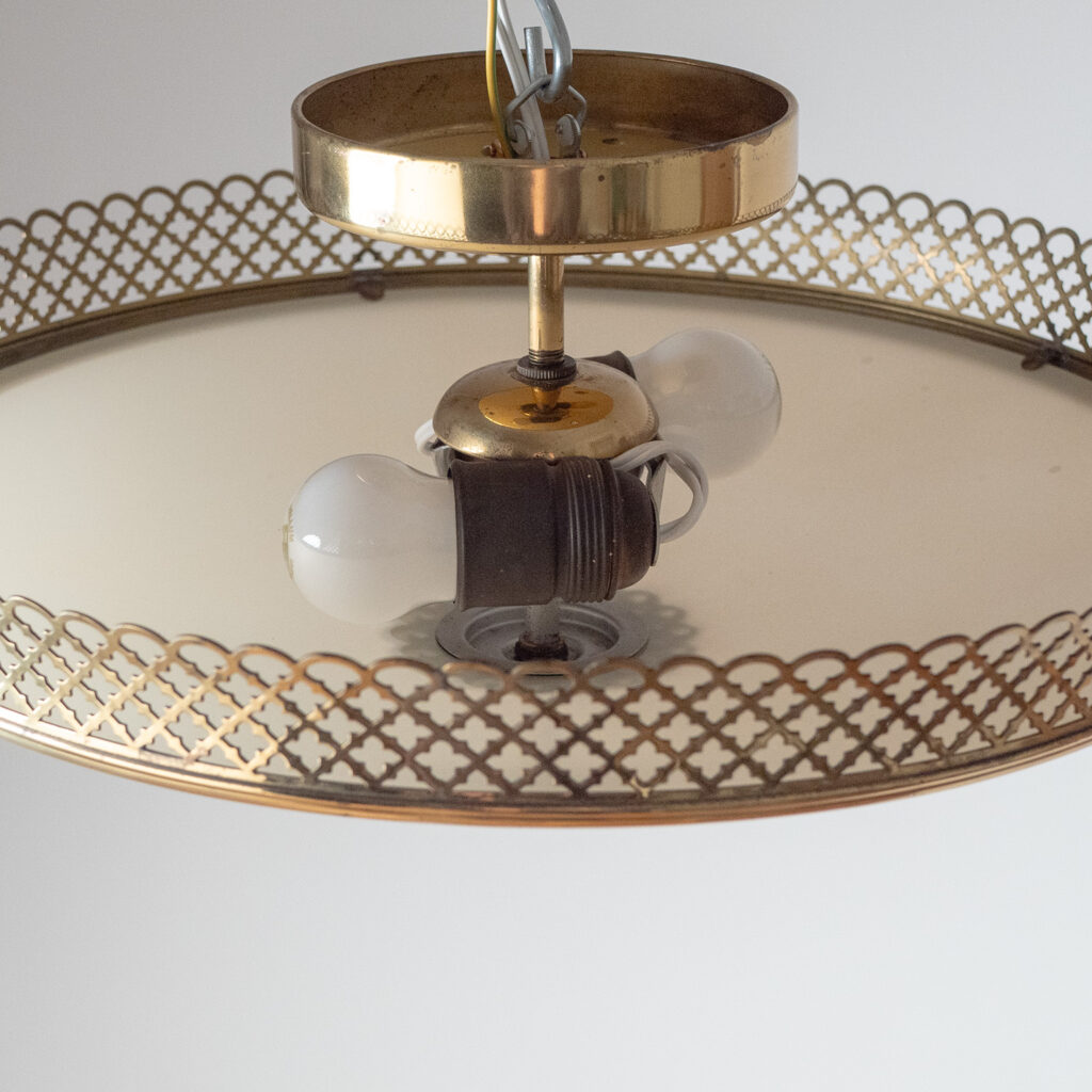 German Brass And Glass Ceiling Light, circa 1950