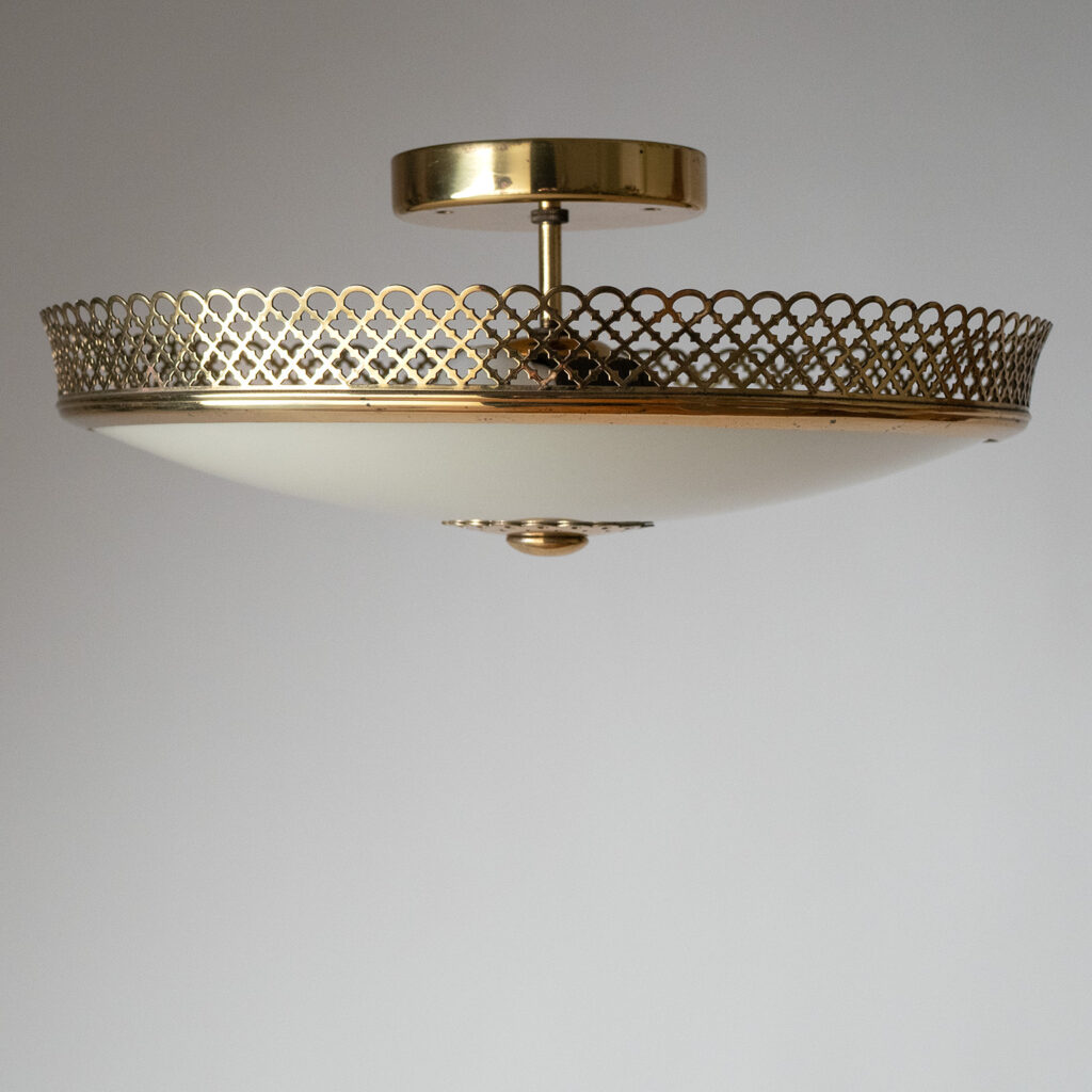 German Brass And Glass Ceiling Light, circa 1950