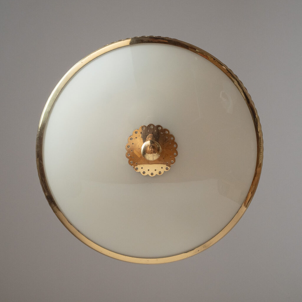 German Brass And Glass Ceiling Light, circa 1950