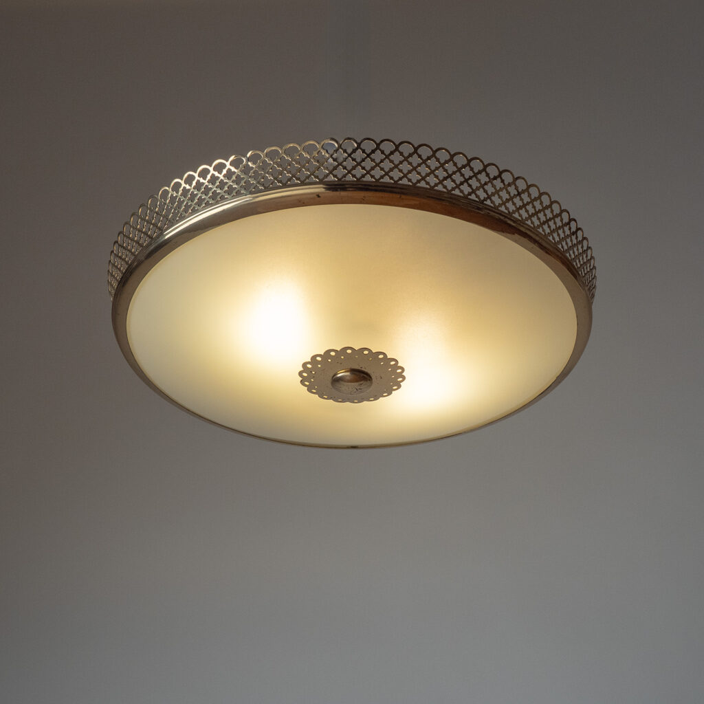 German Brass And Glass Ceiling Light, circa 1950