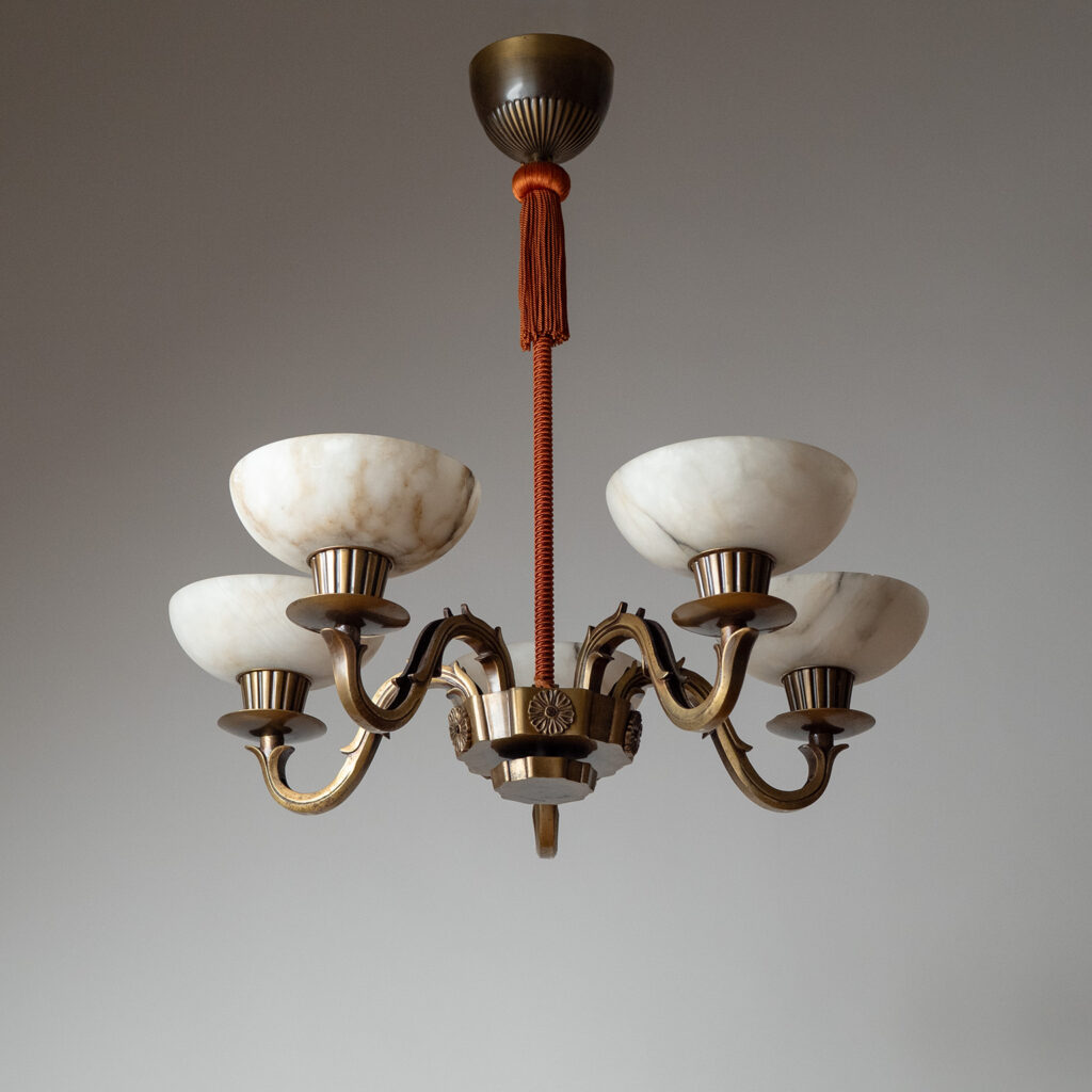 Christian Bergh Brass And Alabaster Chandelier, 1930s
