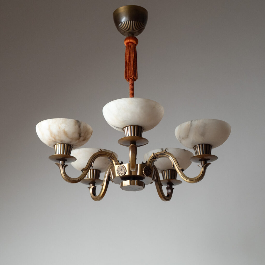 Christian Bergh Brass And Alabaster Chandelier, 1930s