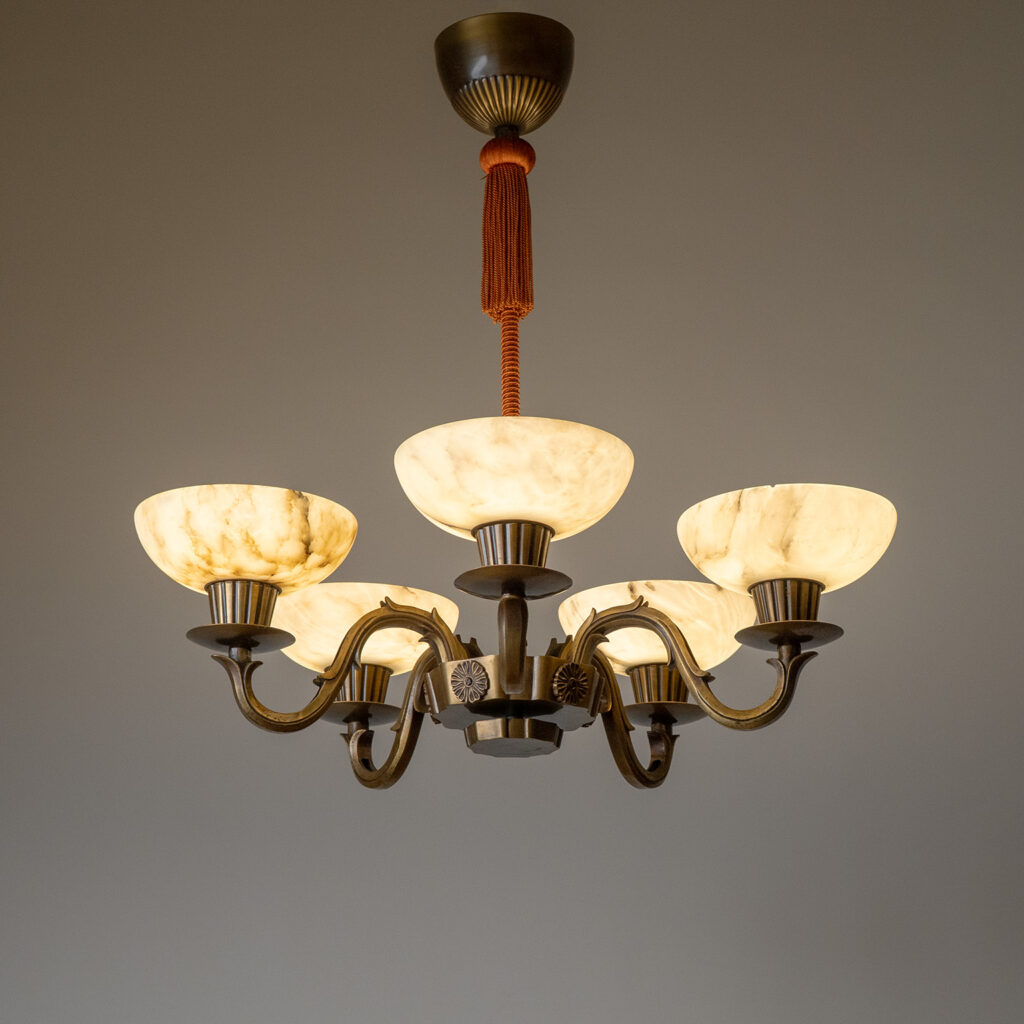 Christian Bergh Brass And Alabaster Chandelier, 1930s