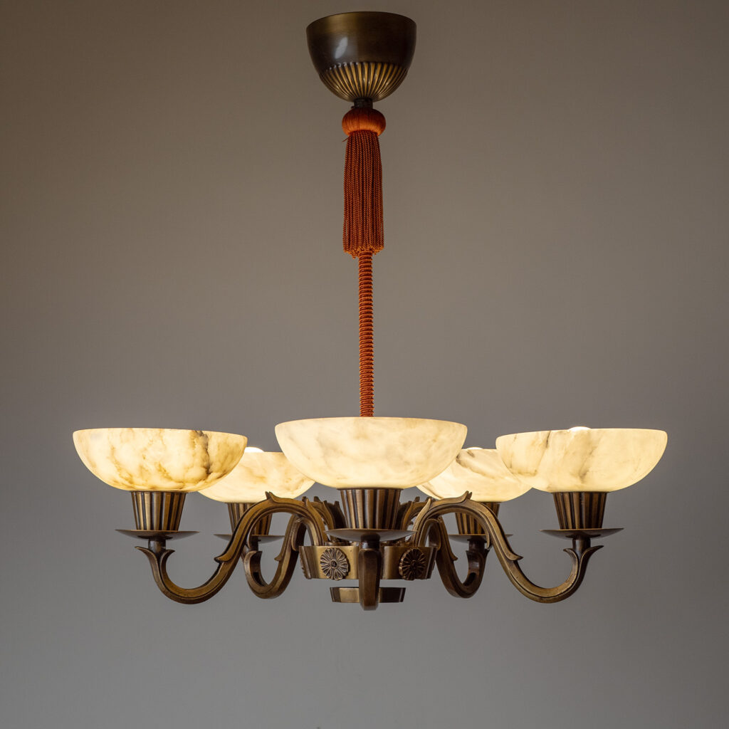 Christian Bergh Brass And Alabaster Chandelier, 1930s