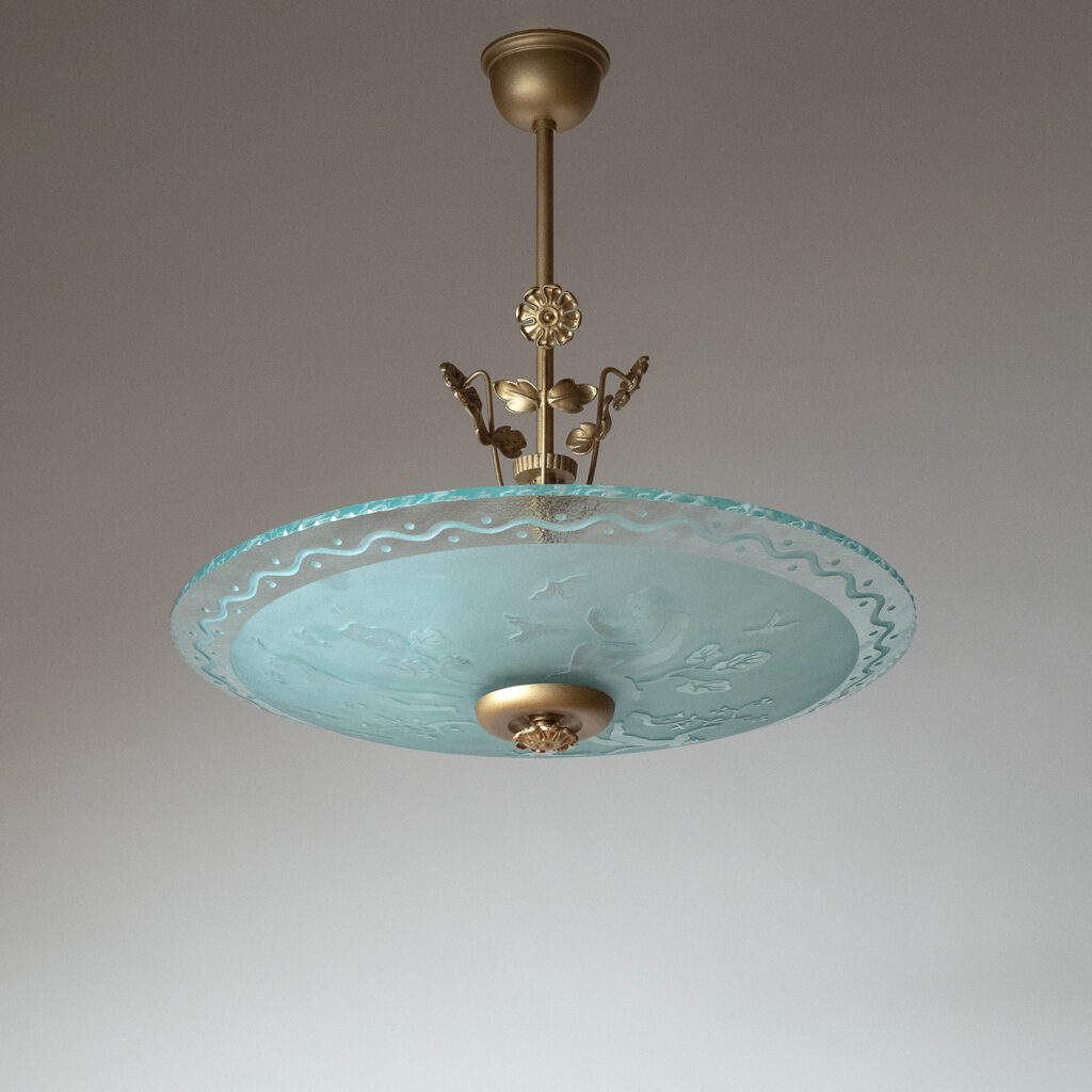 Swedish Brass And Glass Chandelier, 1940s