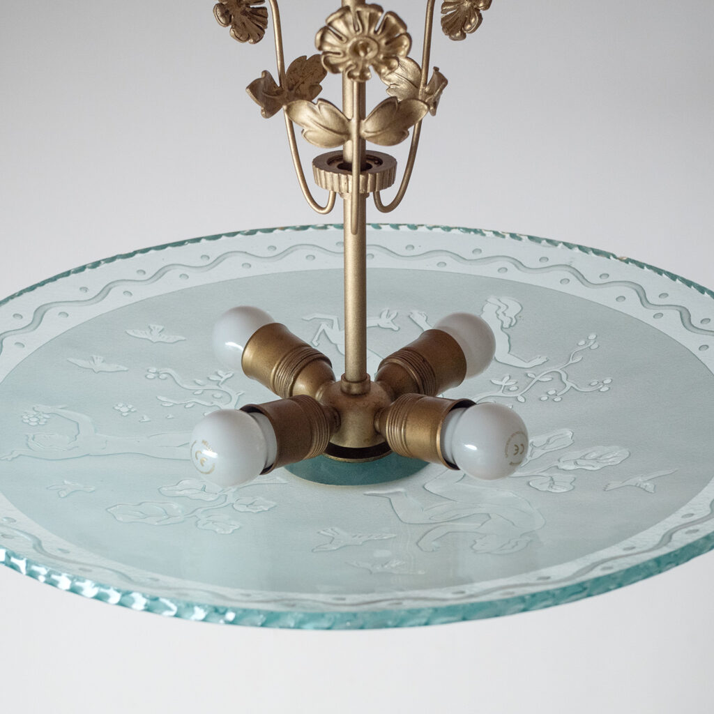 Swedish Brass And Glass Chandelier, 1940s