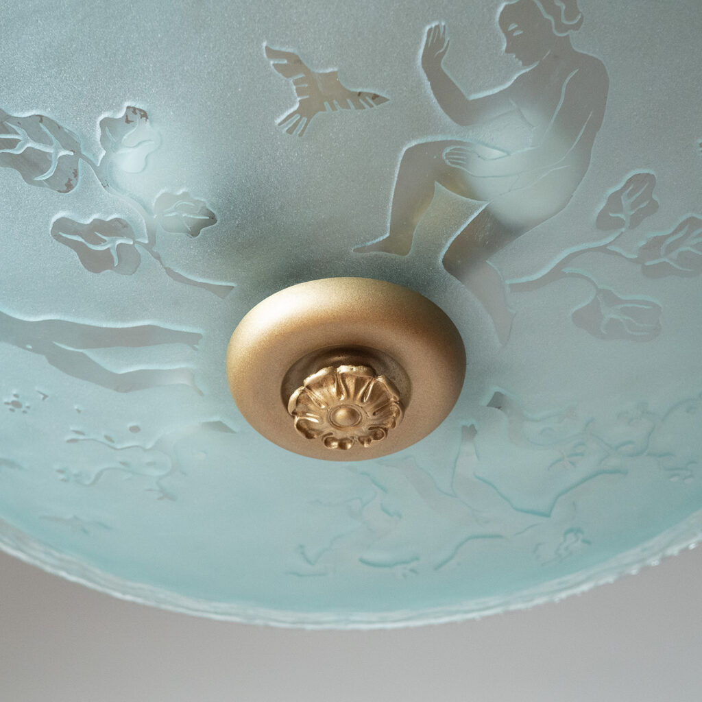 Swedish Brass And Glass Chandelier, 1940s