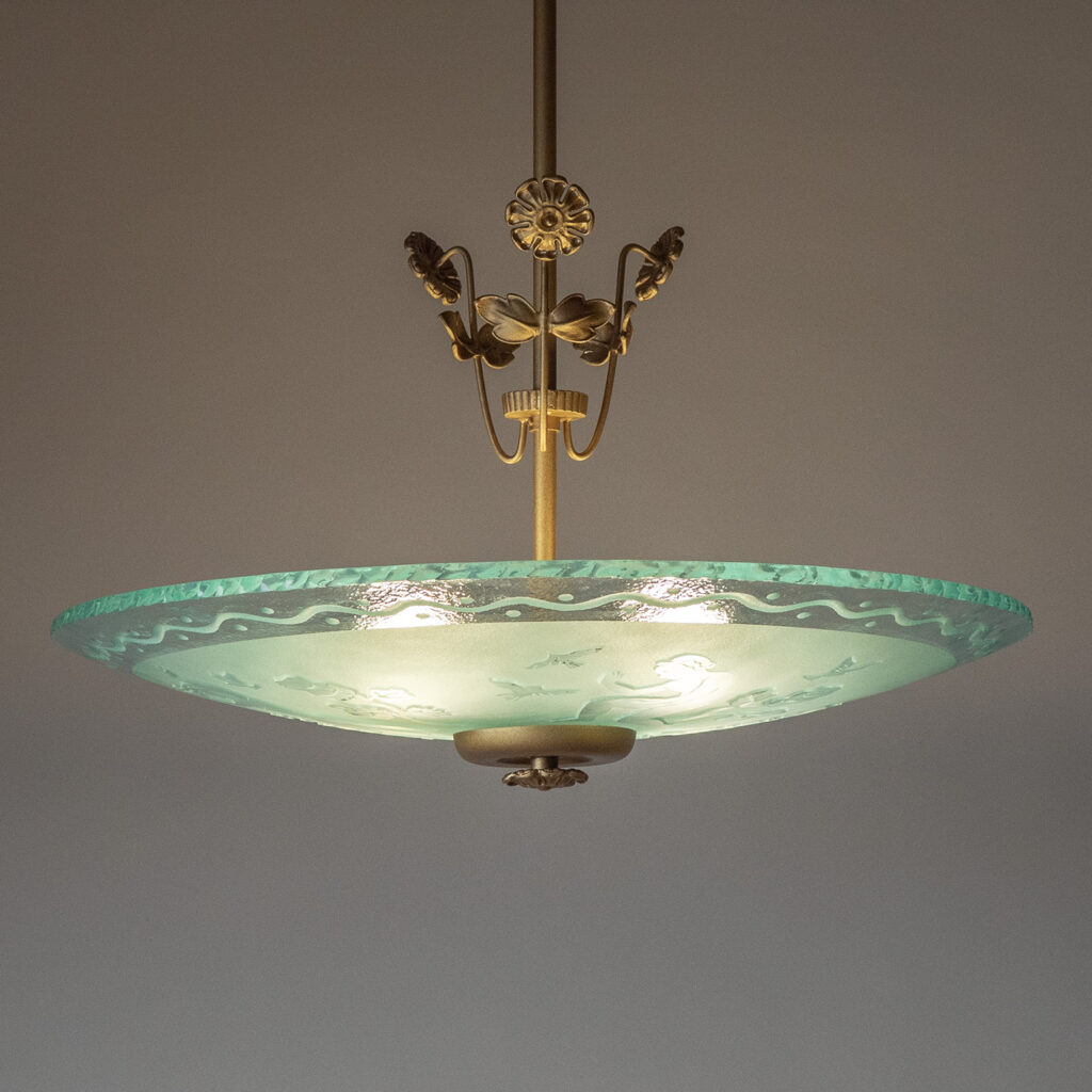 Swedish Brass And Glass Chandelier, 1940s