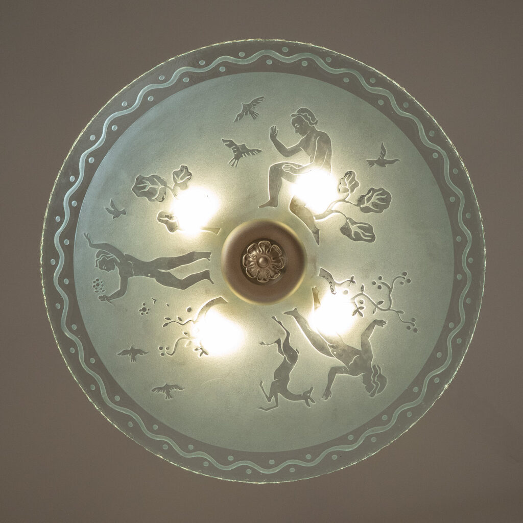 Swedish Brass And Glass Chandelier, 1940s