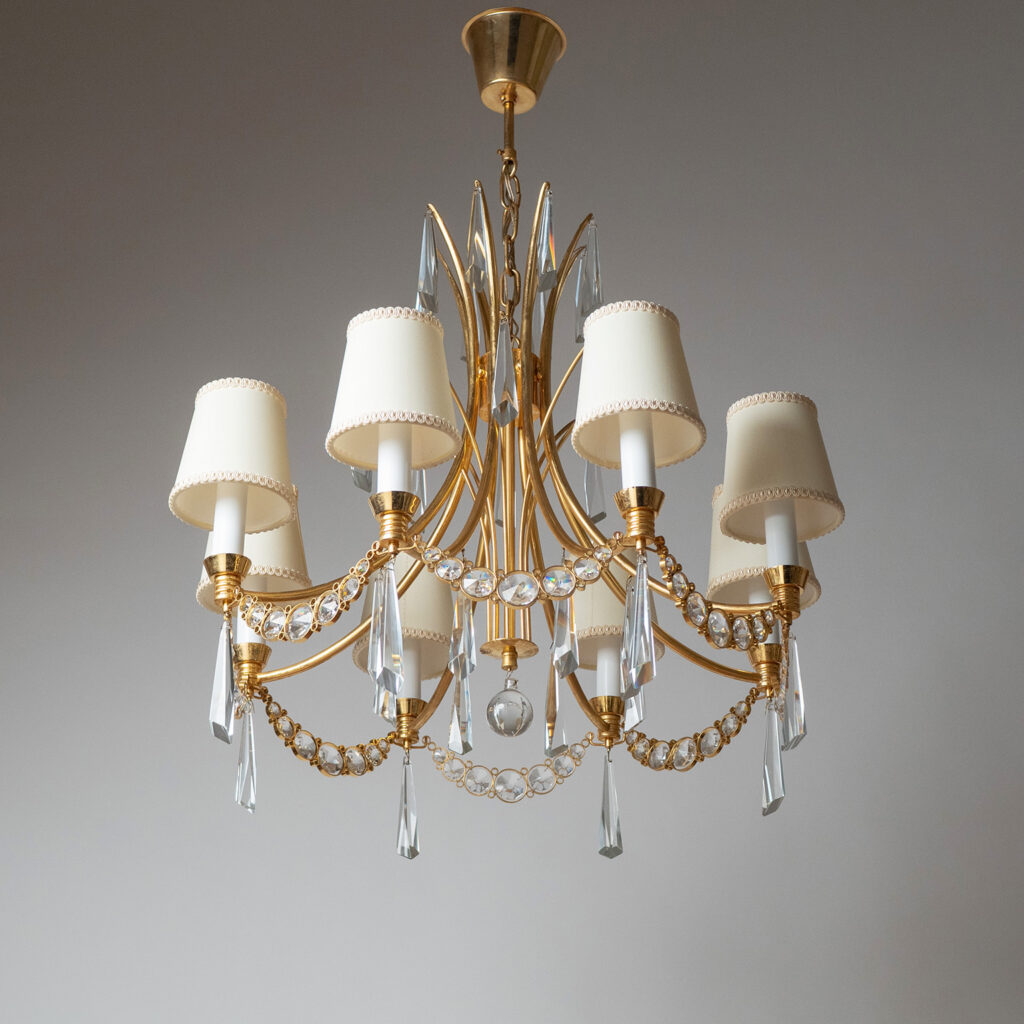 Palma Gilt Brass And Crystal Chandelier, 1970s