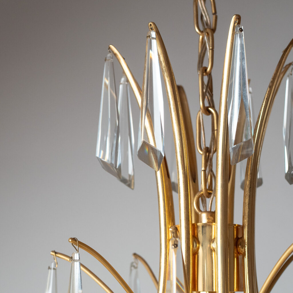 Palma Gilt Brass And Crystal Chandelier, 1970s