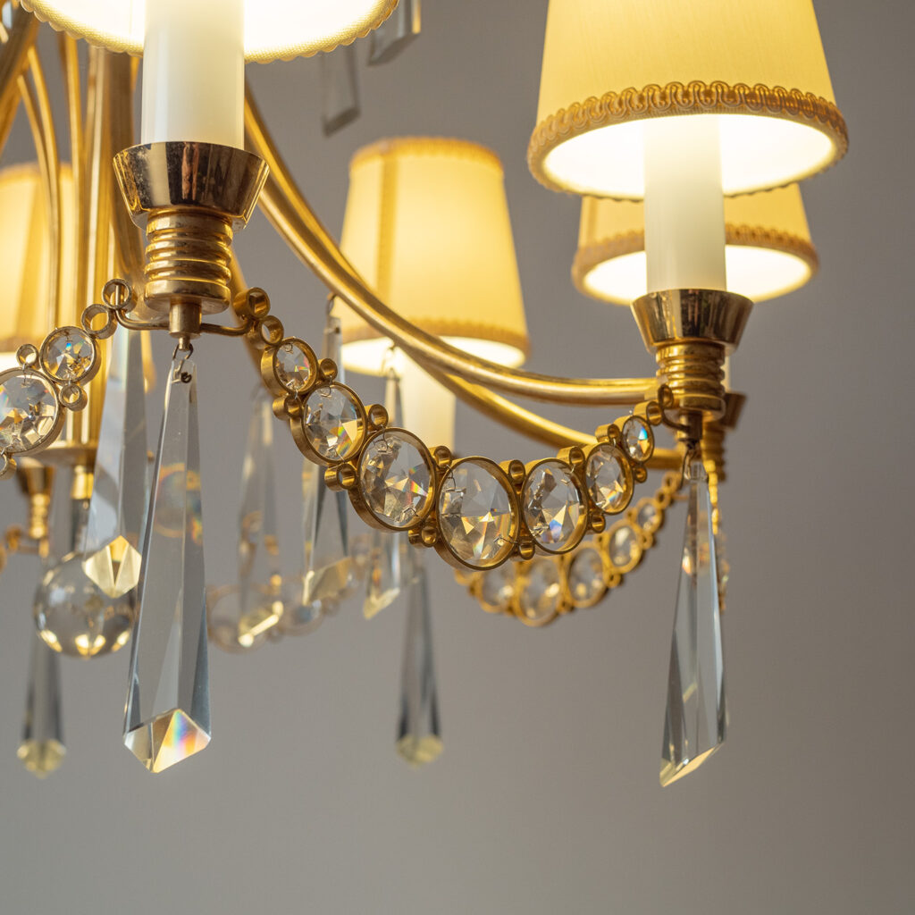 Palma Gilt Brass And Crystal Chandelier, 1970s