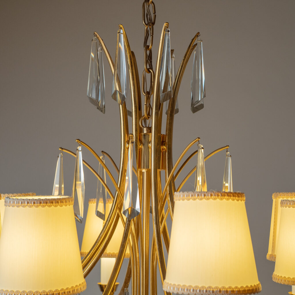 Palma Gilt Brass And Crystal Chandelier, 1970s