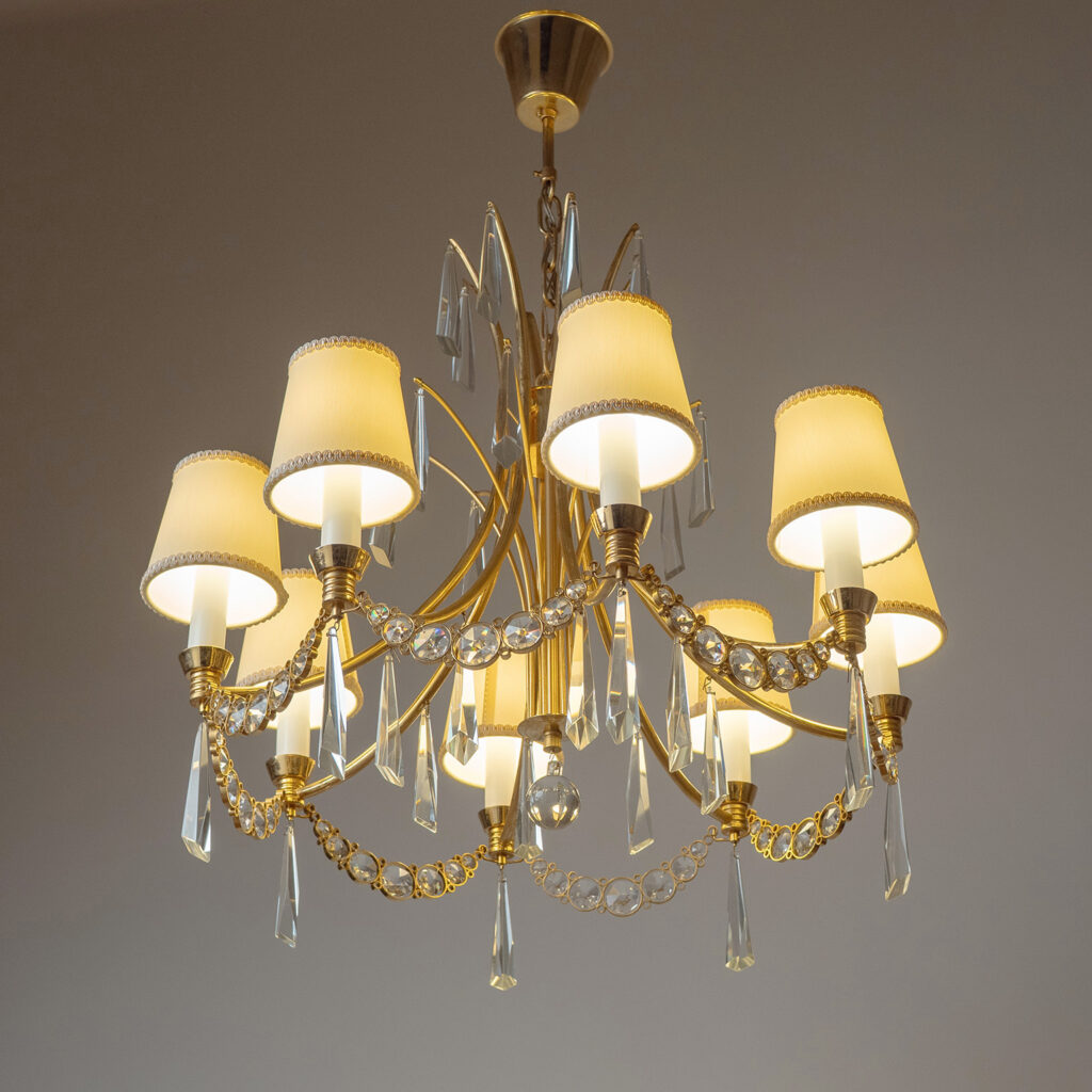 Palma Gilt Brass And Crystal Chandelier, 1970s