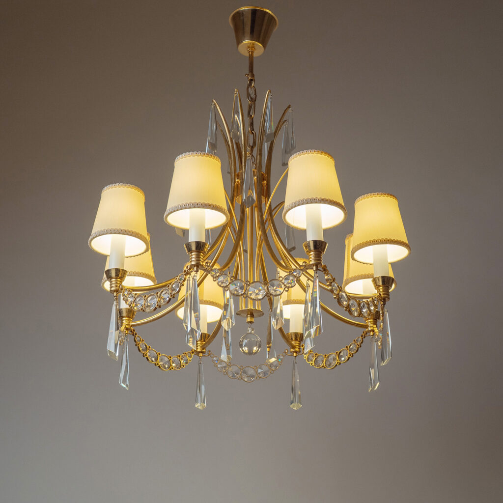 Palma Gilt Brass And Crystal Chandelier, 1970s