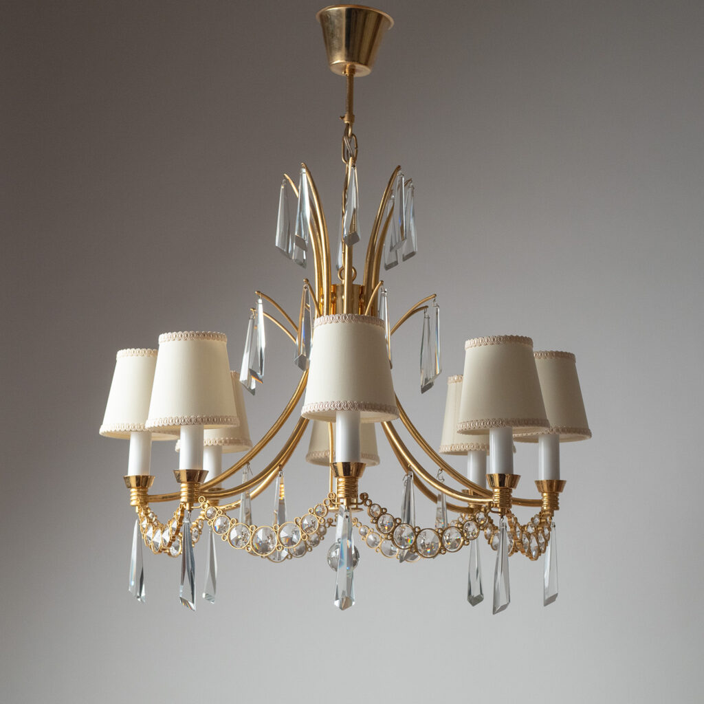 Palma Gilt Brass And Crystal Chandelier, 1970s