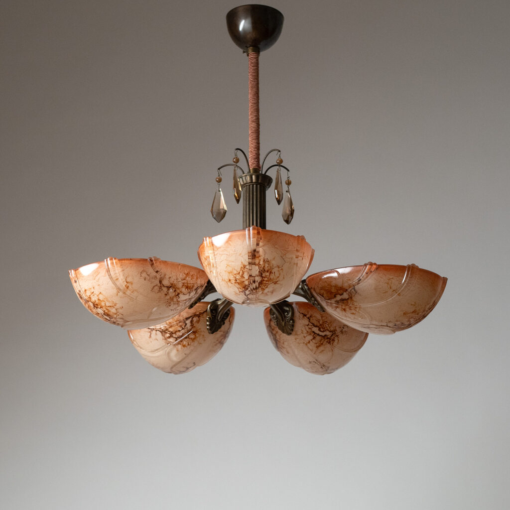 Christian Bergh Bronze And Glass Chandelier, 1930s