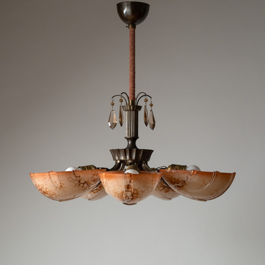 Christian Bergh Bronze And Glass Chandelier, 1930s