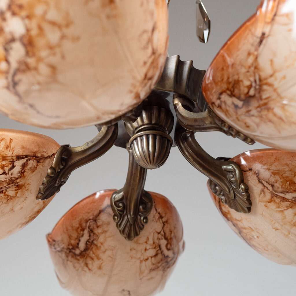 Christian Bergh Bronze And Glass Chandelier, 1930s
