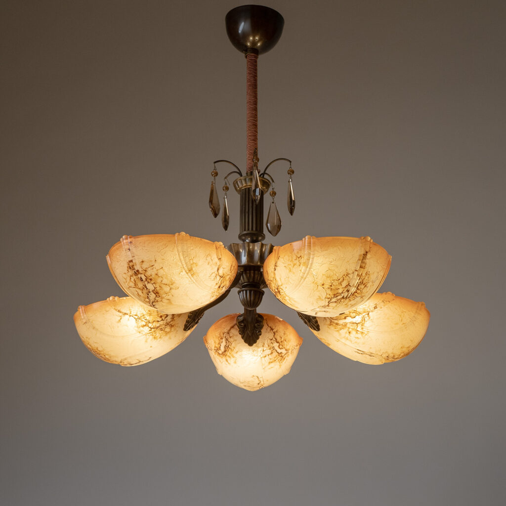 Christian Bergh Bronze And Glass Chandelier, 1930s