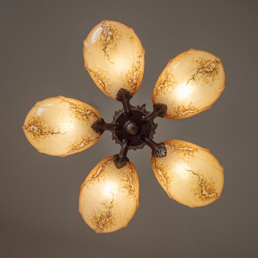 Christian Bergh Bronze And Glass Chandelier, 1930s
