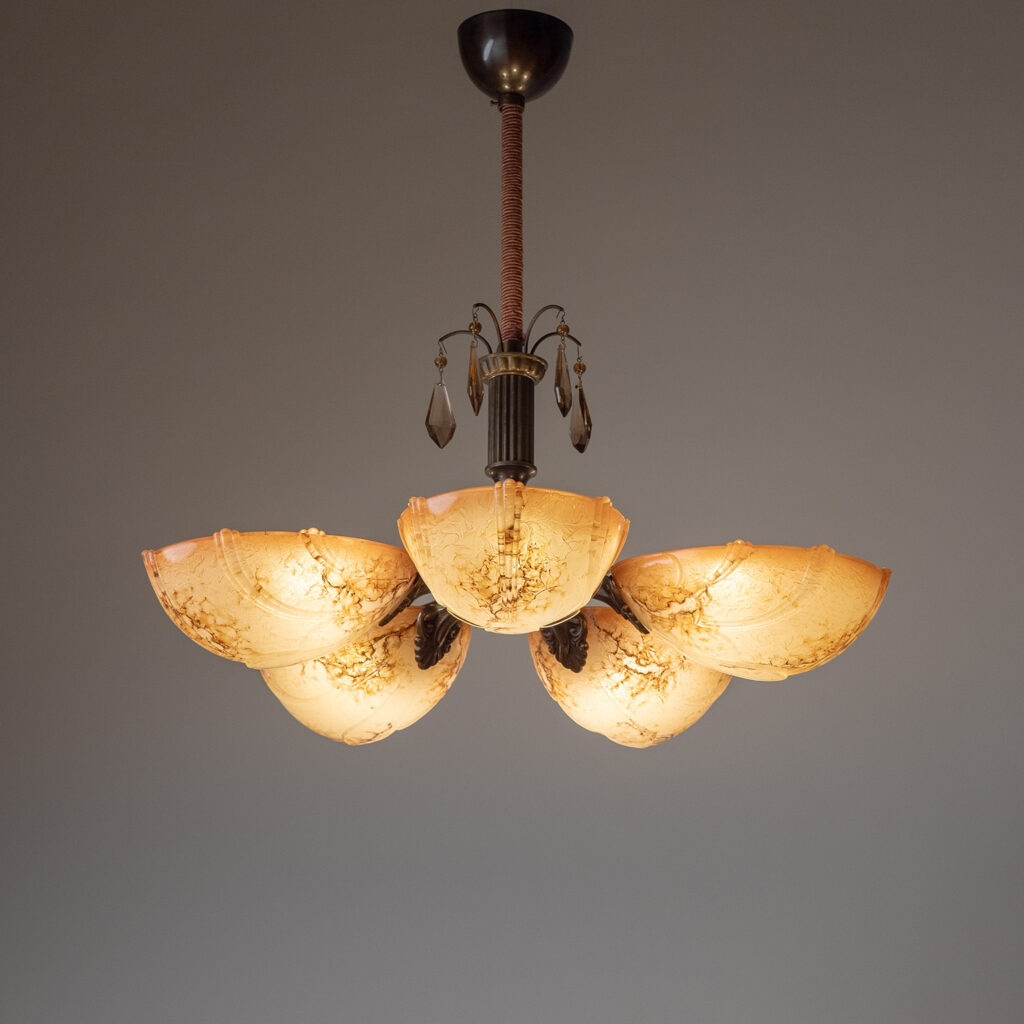 Christian Bergh Bronze And Glass Chandelier, 1930s